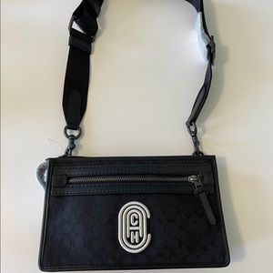Mens Coach Crossbody: Rivington convertible pouch in signature jacquard